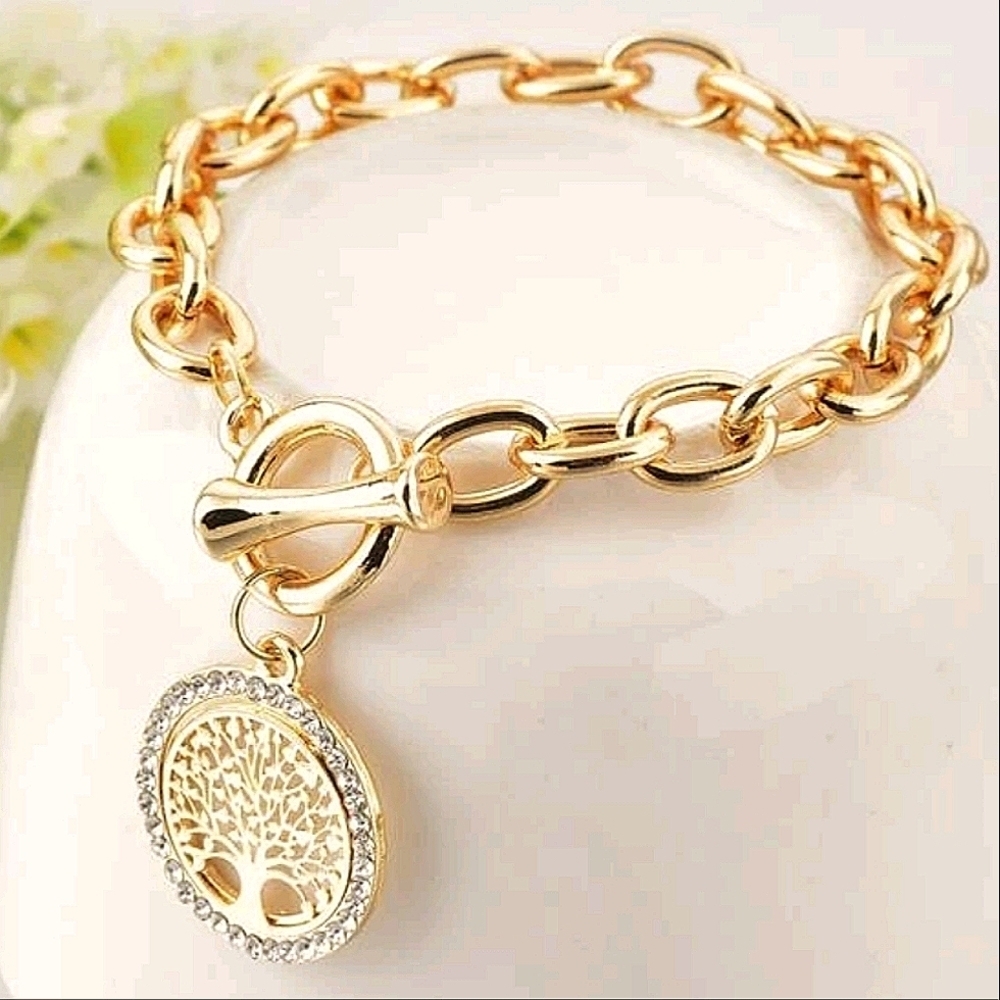 Tree of Life Gold Plated Chain Link Bracelet